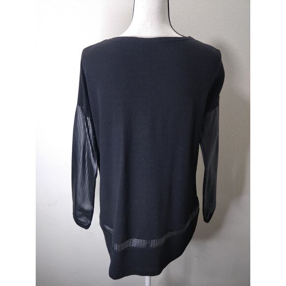 Generation Love New York Black Perforated Faux Leather Sleeve Sweater Size XS/S - Picture 10 of 13
